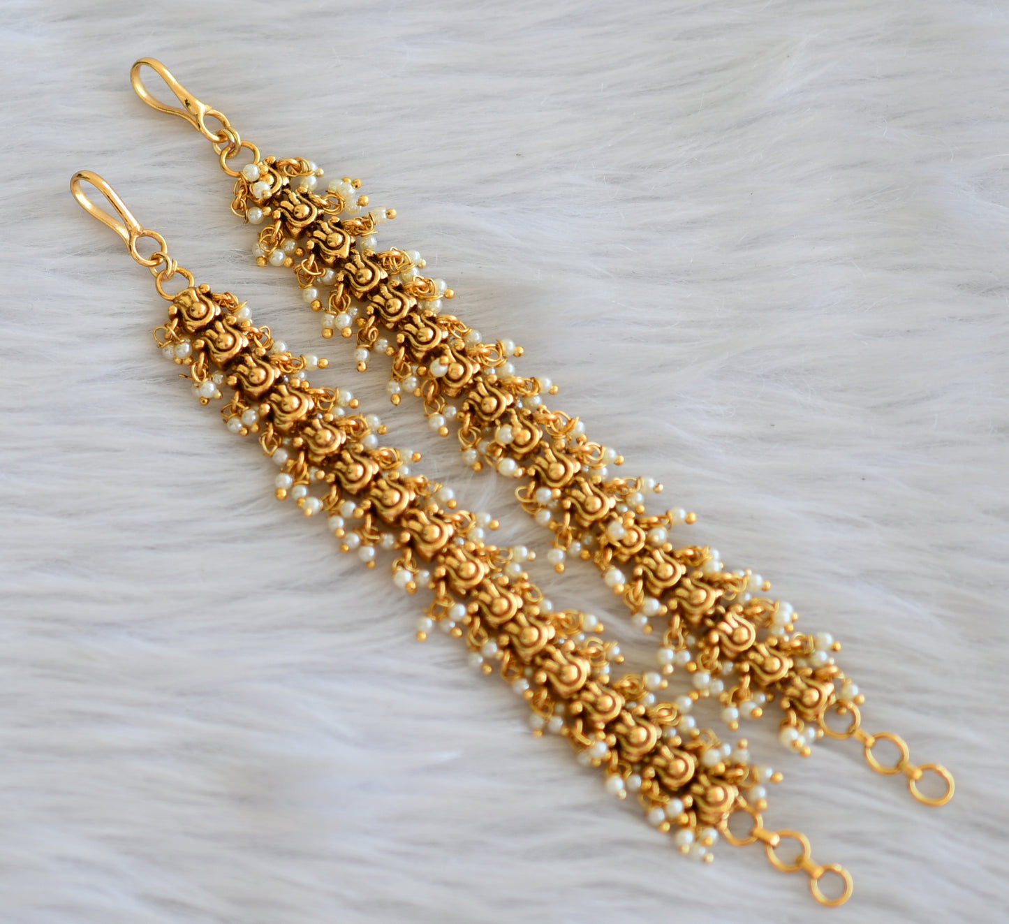 Antique gold tone pearl cluster ear side chain dj-44008