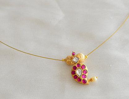 Gold tone pink-white kundan jadau mango invisible necklace dj-45740