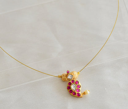 Gold tone pink-white kundan jadau mango invisible necklace dj-45740