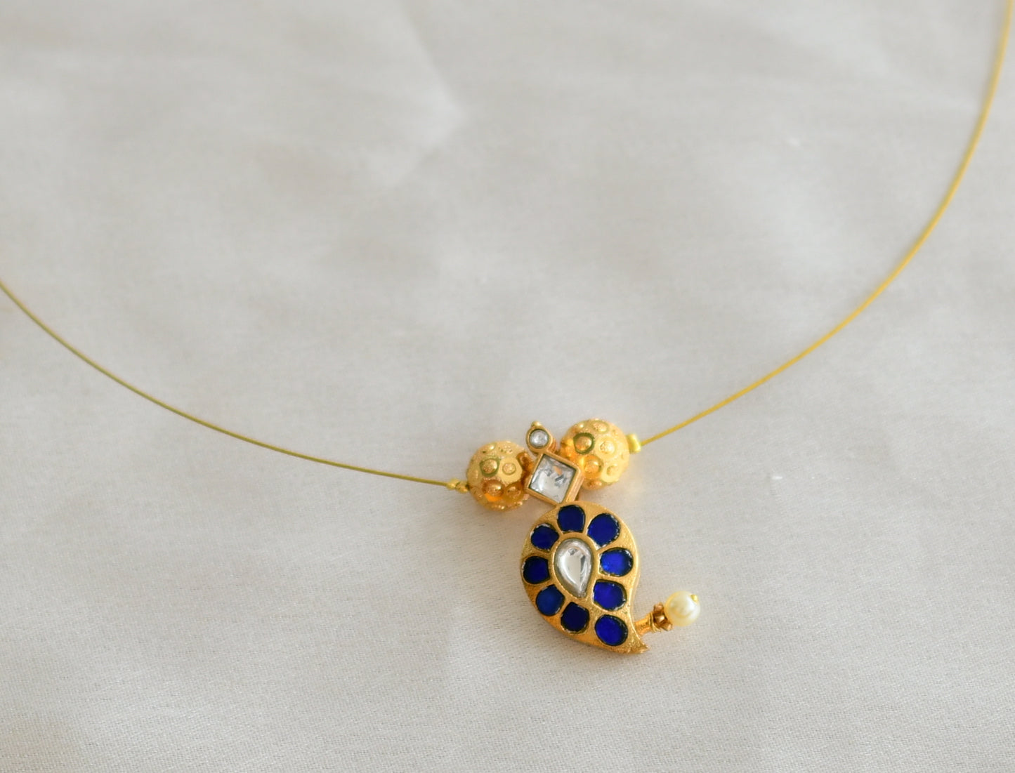 Gold tone blue-white kundan jadau mango invisible necklace dj-45739