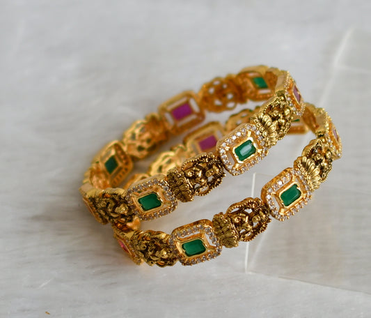 Matte finish ruby-green-white block stone lakshmi bangles(2.4) dj-47408