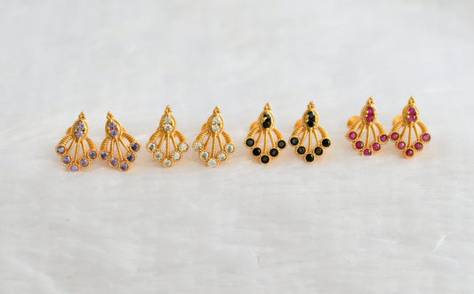 Gold tone ruby-white-black-purple combo earrings dj-49226