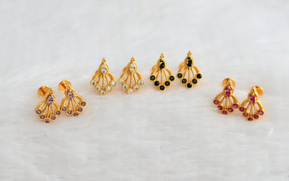 Gold tone ruby-white-black-purple combo earrings dj-49226