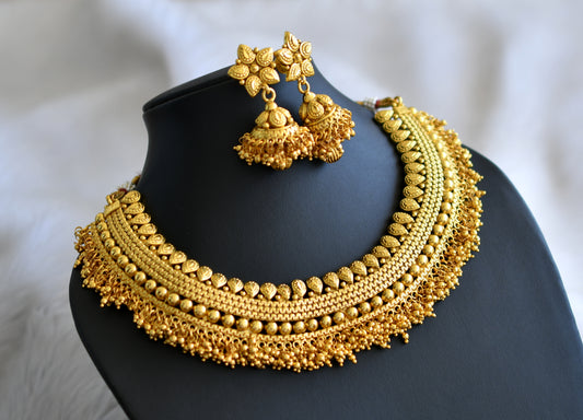 Antique gold cluster necklace set dj-29286