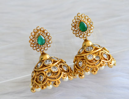 Antique gold tone emerald-white jhumkka dj-44012