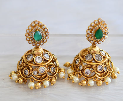 Antique gold tone emerald-white jhumkka dj-44012