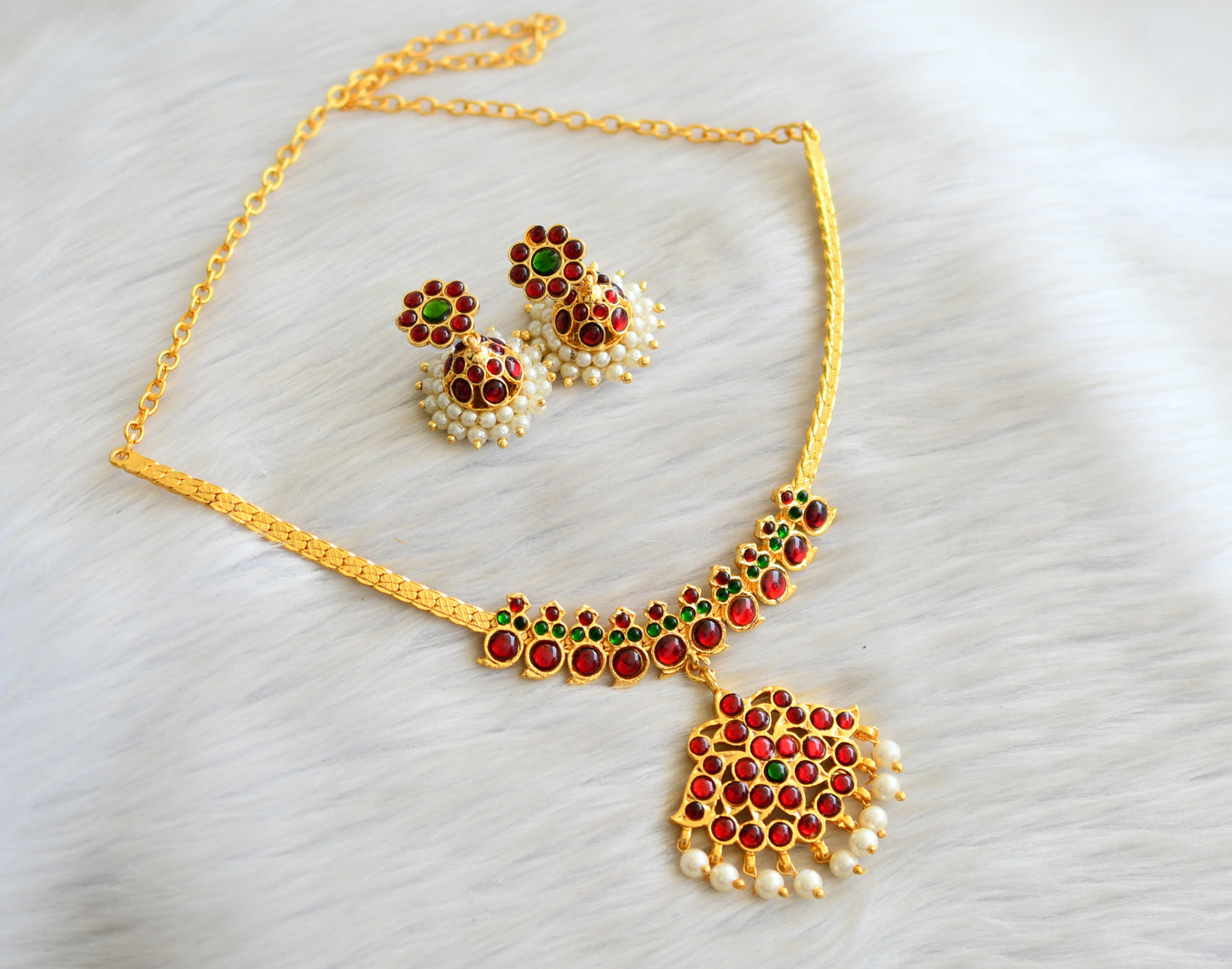 Gold tone kemp-green mango necklace set dj-08397