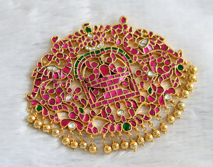 Gold tone pink-green-white kundan jadau big Shivaling peacock pendant dj-47430