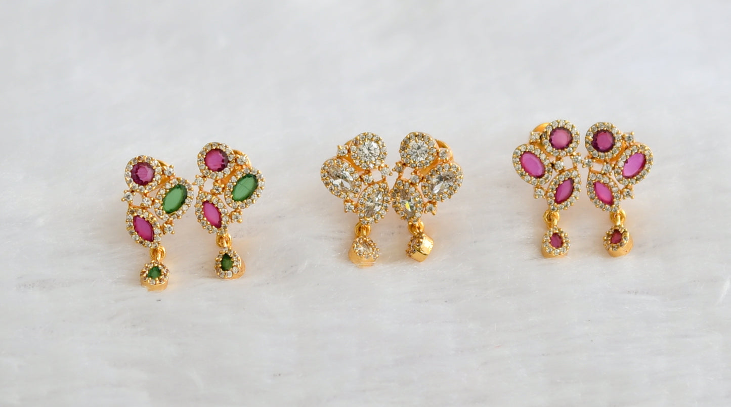 Gold tone ruby-green-white combo earrings dj-49239