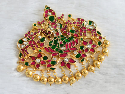 Gold tone pink-green-white kundan jadau big Gajalakshmi pendant dj-47429