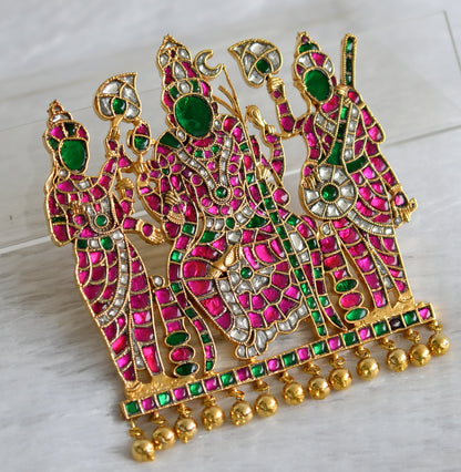 Gold tone pink-green-white kundan jadau big Lalithambigai pendant dj-47431