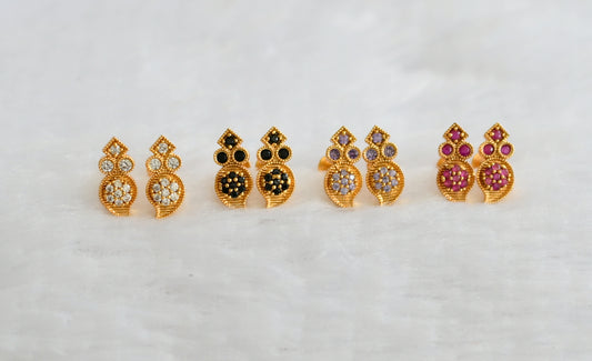 Gold tone ruby-white-black-purple mango combo earrings dj-49235