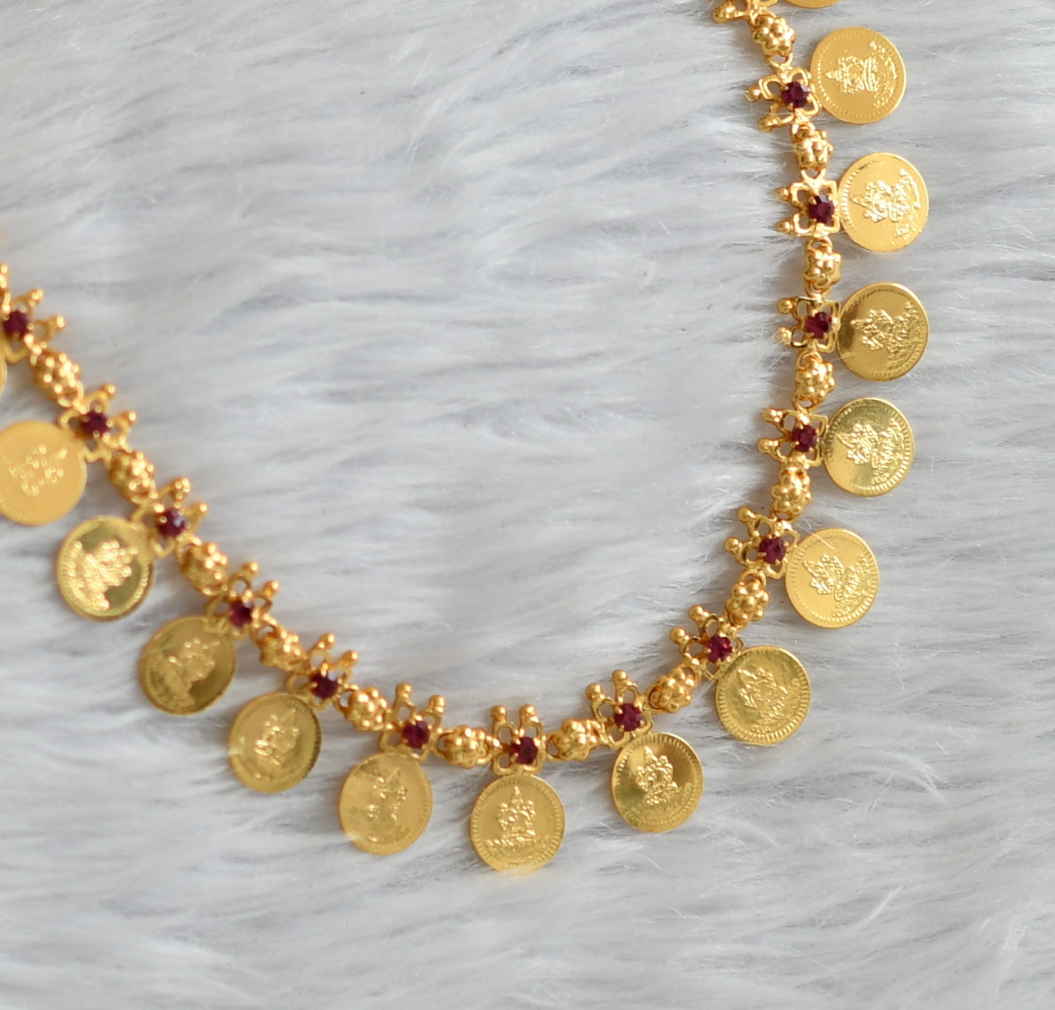 Gold tone pink stone lakshmi coin necklace set dj-45759