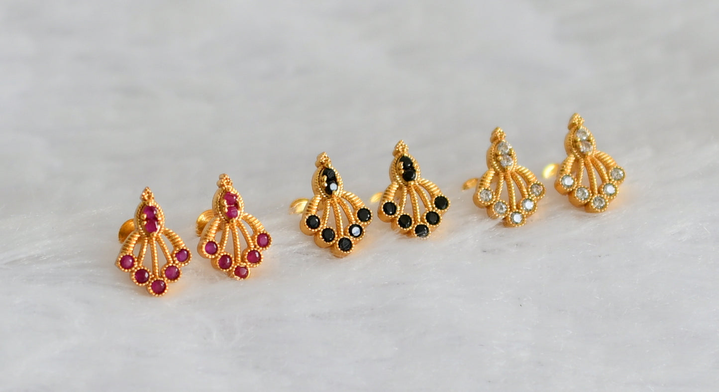 Gold tone ruby-white-black combo earrings dj-49240