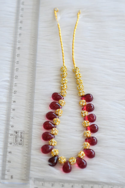 Gold tone handmade pink drop bead necklace dj-03998