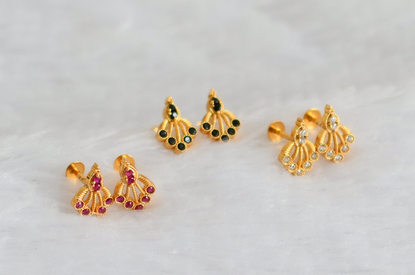 Gold tone ruby-white-black combo earrings dj-49240