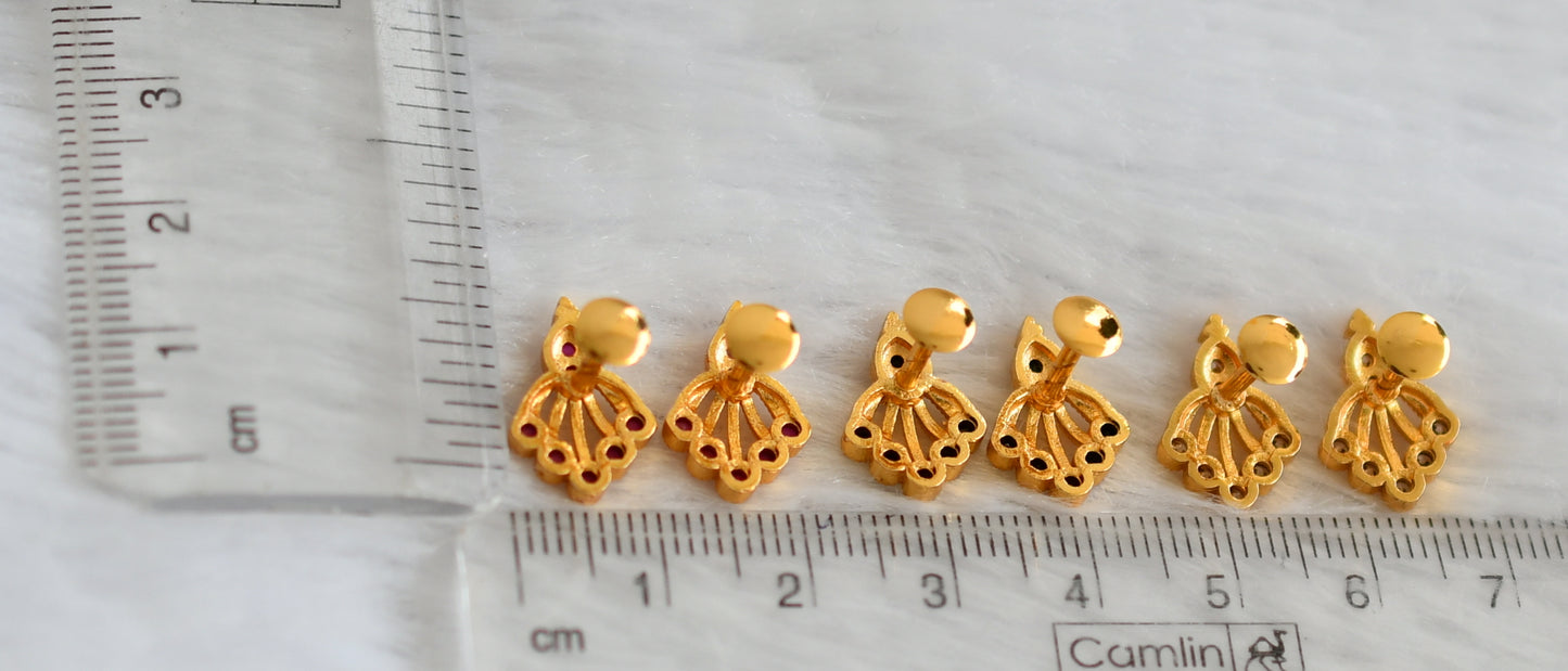 Gold tone ruby-white-black combo earrings dj-49240