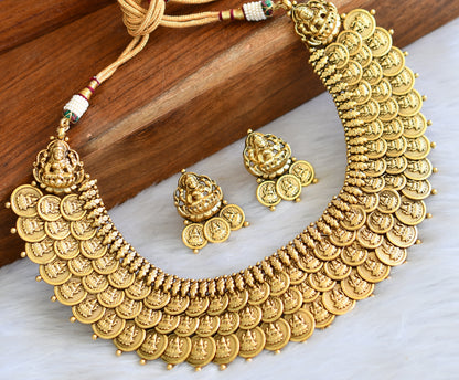 Matte finish Lakshmi coin triple layer necklace set dj-42698