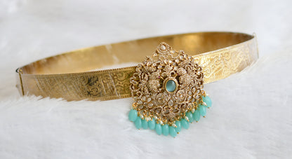 Antique gold tone cz sea green beaded peacock flower waist band dj-49255