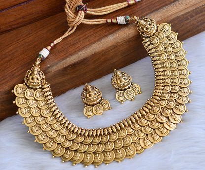 Matte finish Lakshmi coin triple layer necklace set dj-42698