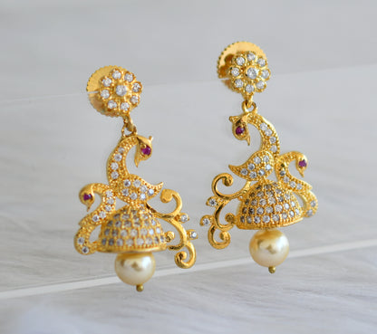 Gold tone cz peacock jhumkka dj-04048