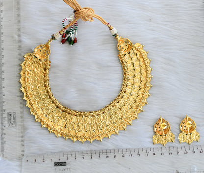 Matte finish Lakshmi coin triple layer necklace set dj-42698