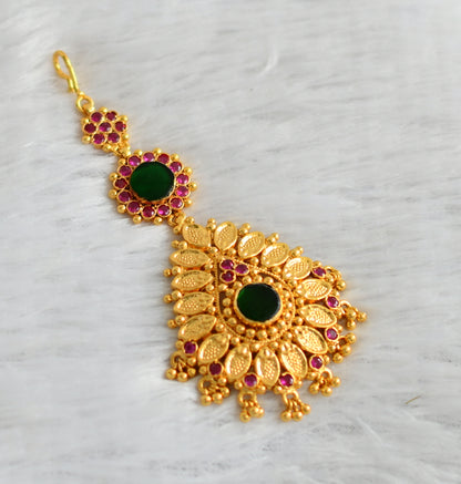 Gold tone kerala style ad pink-green tikka dj-47434