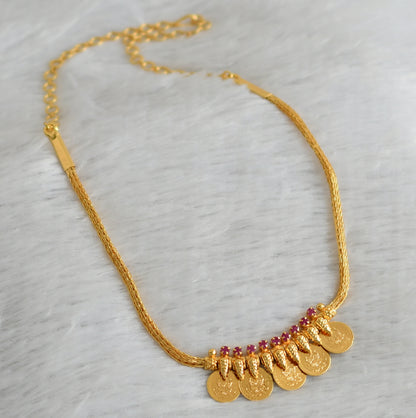 Gold tone kerala style ruby stone coin necklace dj-47435