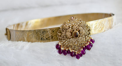 Antique gold tone cz purple beaded peacock flower waist band dj-49253