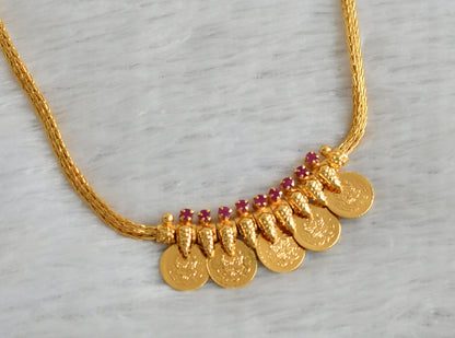 Gold tone kerala style ruby stone coin necklace dj-47435