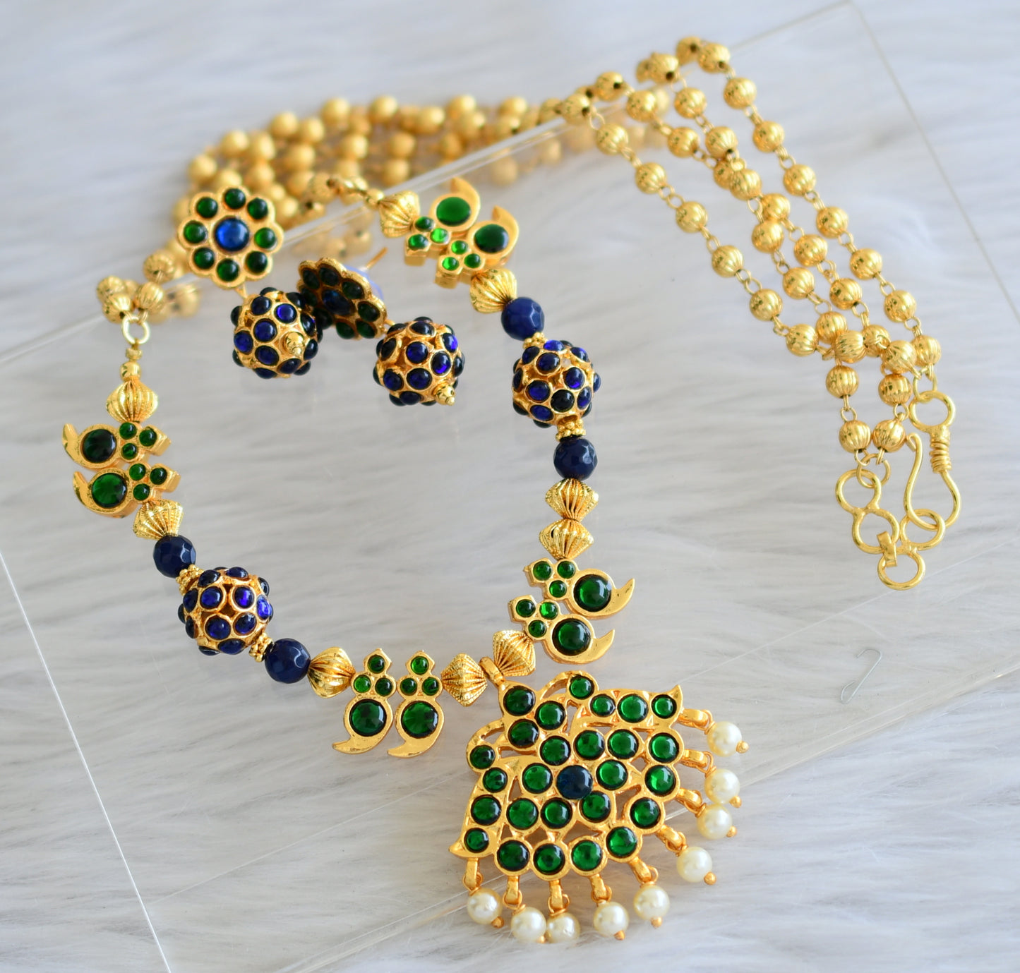 Gold tone blue-green pearl kemp chain set dj-20254