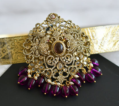 Antique gold tone cz purple beaded peacock flower waist band dj-49253