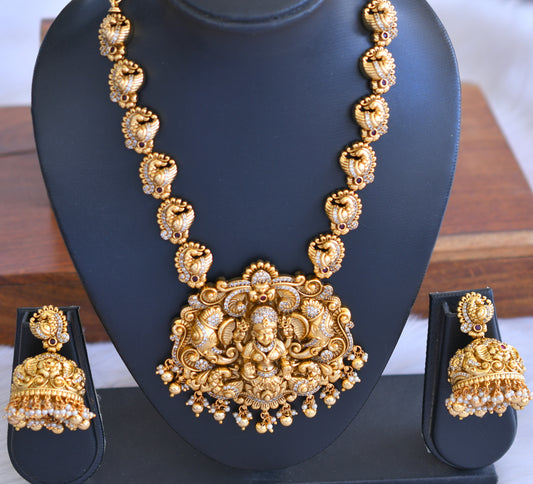 Antique gold look alike Cz Lakshmi peacock Necklace set dj-42700