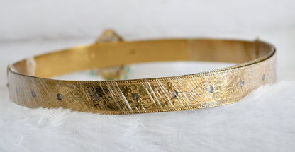 Antique gold tone cz sea-green beaded block stone waist band dj-49243