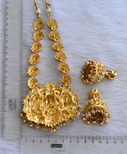 Antique gold look alike Cz Lakshmi peacock Necklace set dj-42700