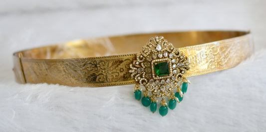 Antique gold tone cz green beaded block stone waist band dj-49245