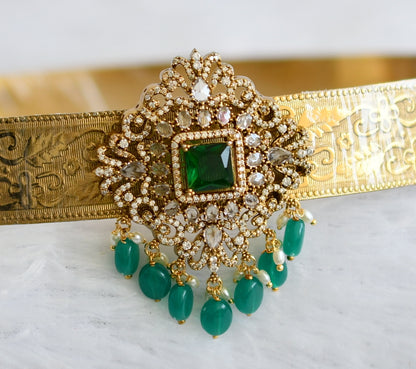 Antique gold tone cz green beaded block stone waist band dj-49245