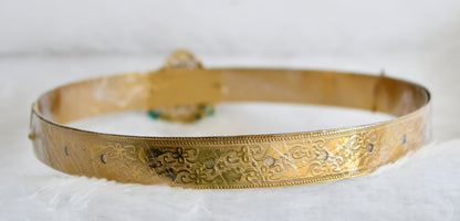 Antique gold tone cz green beaded block stone waist band dj-49245