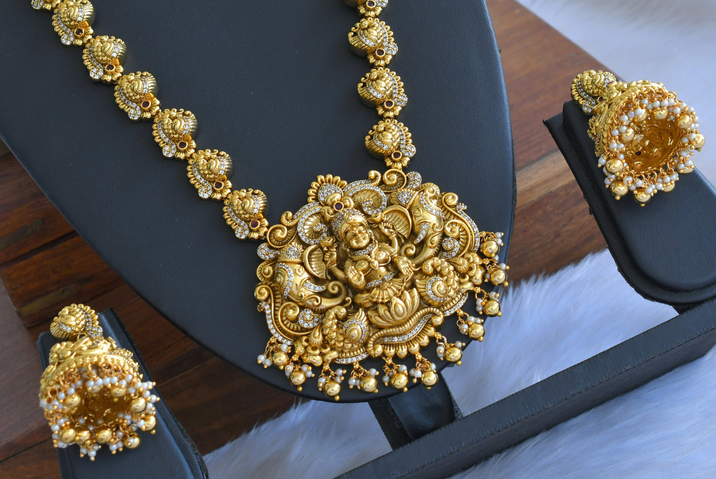 Antique gold look alike Cz Lakshmi peacock haar set dj-42701