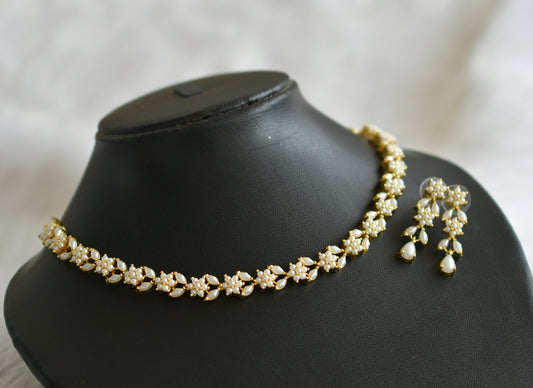 Gold tone pearl stone flower necklace set dj-45750