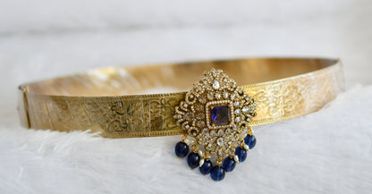 Antique gold tone cz purple beaded block stone waist band dj-49246