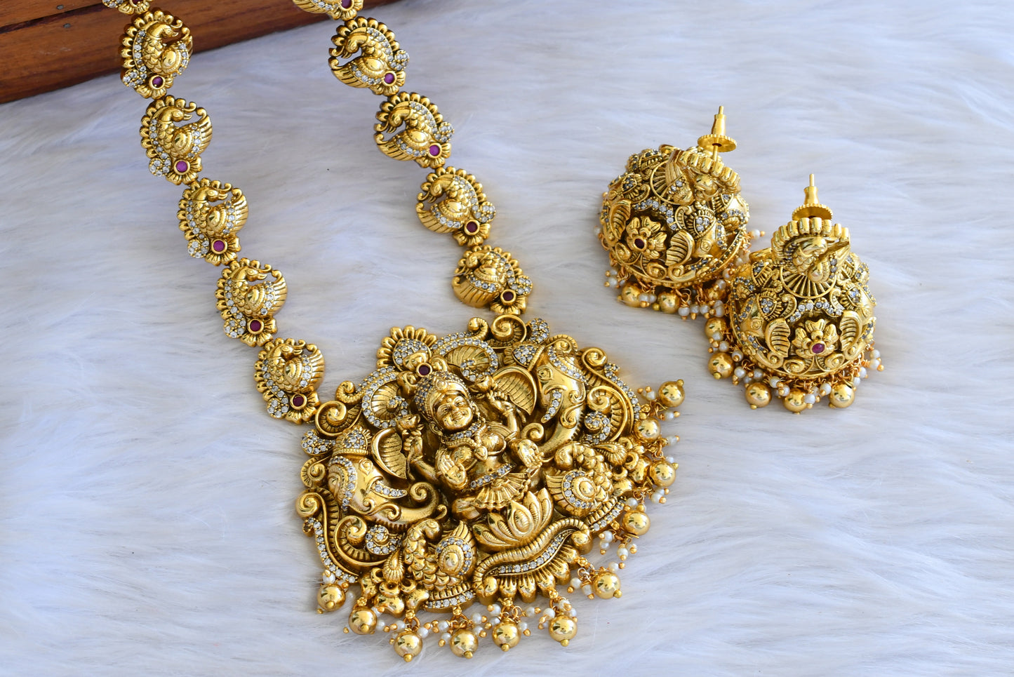 Antique gold look alike Cz Lakshmi peacock haar set dj-42701