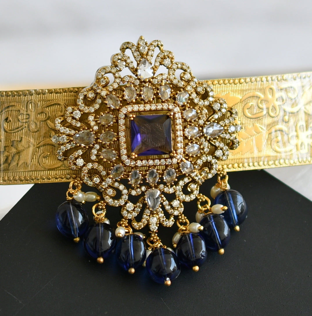 Antique gold tone cz purple beaded block stone waist band dj-49246