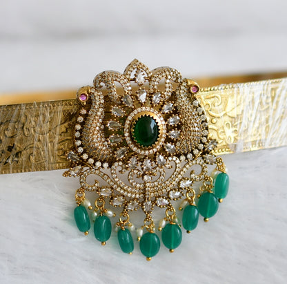 Antique gold tone cz green beaded peacock waist band dj-49248