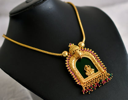 Gold tone kerala style ad pink-green beaded lakshmi ganesha kodi necklace dj-47438