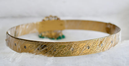 Antique gold tone cz green beaded peacock waist band dj-49248