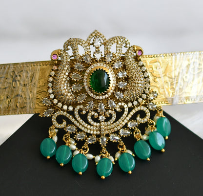 Antique gold tone cz green beaded peacock waist band dj-49248