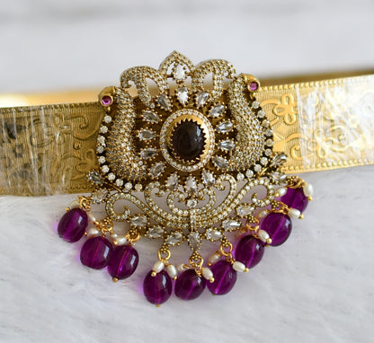 Antique gold tone cz purple beaded peacock waist band dj-49252