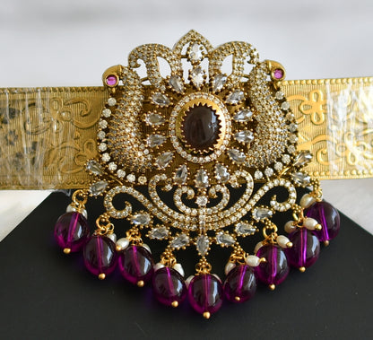 Antique gold tone cz purple beaded peacock waist band dj-49252