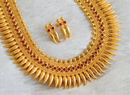 Gold tone kerala style pink mulla mottu haar set dj-47444